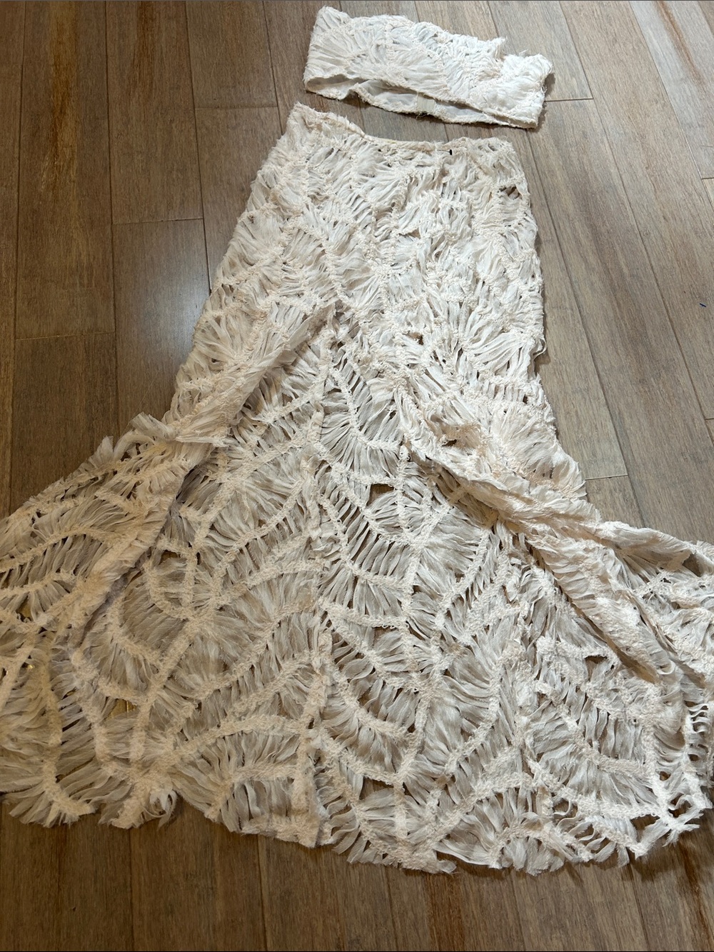 Je Te Veux Ivory Cream Crochet Maxi Skirt and Bandeau Set maxi see thu skirt S